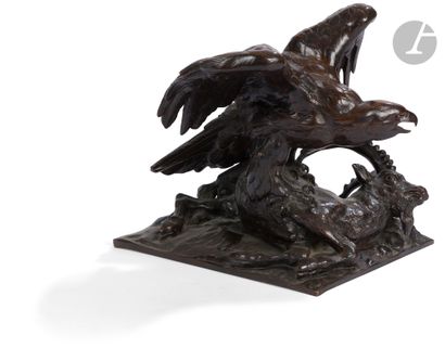 null Antoine Louis Barye (1795-1875)
An eagle that comes down on a wounded ibex
Bronze...
