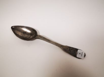 null Pewter soup spoon.
Handle decorated with the imperial eagle and marked in relief...