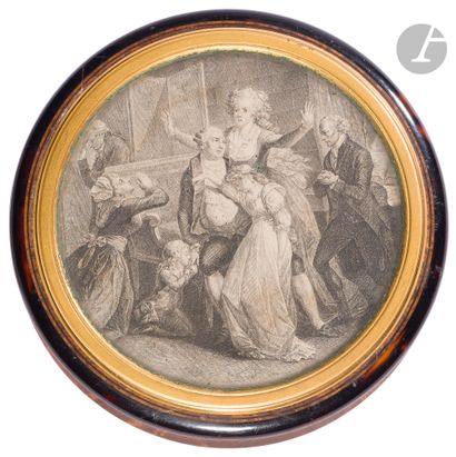 null Séparation du Roi Louis XVI et de sa famille
Tabatière en loupe, à filets et...