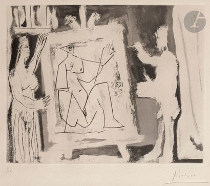 null Pablo Picasso (1881-1973)
Peintre et modèle devant une toile. 12 mars 1965....