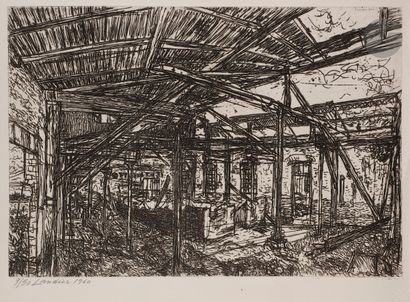 null Henri Landier (born 1935
) Factory in ruins. 1960. 
Etching.
Very nice proof...