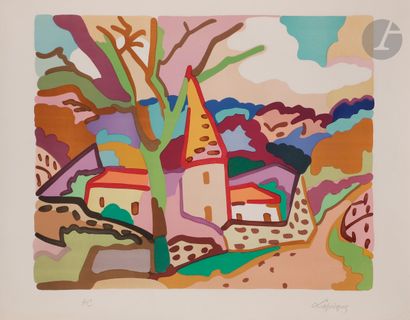null Charles Lapicque (1898-1988)
Manoir en Bourgogne. 1970. 
Lithographie en couleurs....