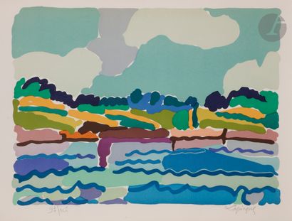 null Charles Lapicque (1898-1988)
Rivière en Bretagne. 1961. 
Lithographie en couleurs....