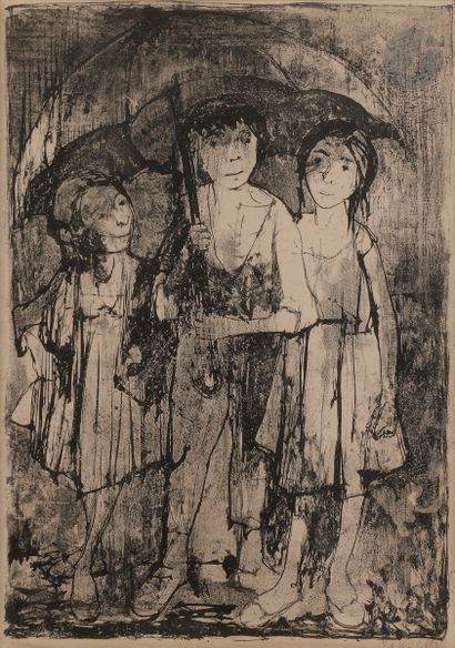 null Jean Jansem (1920-2013)
Trois enfants sous un parapluie. 1961-1962. 
Lithographie.
Épreuve...