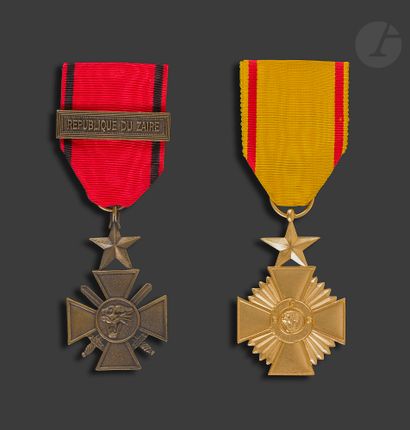 null ZAIRE 
Two medals: 
- Cross of Bravery. Bronze. Clasp ribbon "REPUBLIC OF ZAIRE"
-...