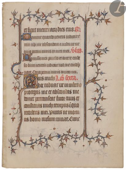 null ENLUMINATION].
Illuminated manuscript leaf taken from a book of hours (Office...