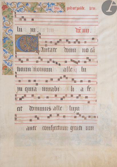 ENLUMINATION]. Illuminated manuscript leaf...