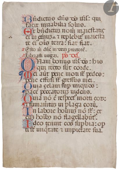 ENLUMINATION]. Decorated manuscript leaf...