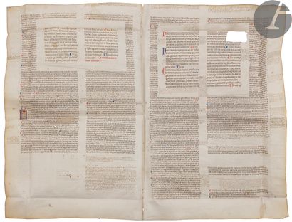 null CANON LAW].
In
Latin, decorated folio, rounded Gothic script (littera bononiensis),...