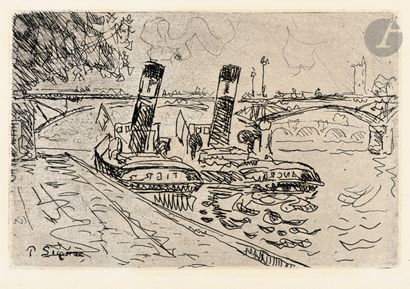 null Paul Signac (1863-1935)
Le Pont des Arts avec remorqueurs. 1927. Eau-forte....