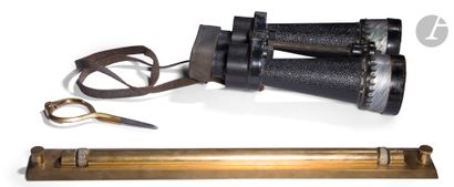 null Set consisting of a brass ruler, a one-handed compass and a pair of binoculars...