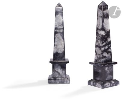 null Pair of obelisks in black and grey marble, the base in doucine.
20th century...