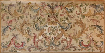null Polychrome embroidery in throw stitch with scrolls and flowers and gilded metal...