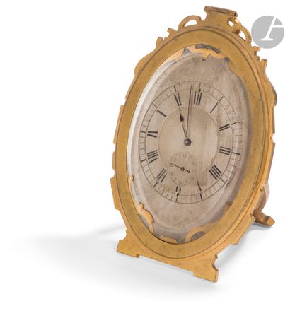 null LEROY ET FILS Clock in gold-plated metal, silver dial, hour markers with Roman...