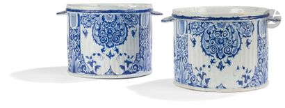 Rouen (kind of) Pair of cylindrical earthenware...