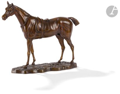 null D’après John Willis-Good (1845 - 1879)
Cheval sellé
Bronze à patine brun clair.
Signé...
