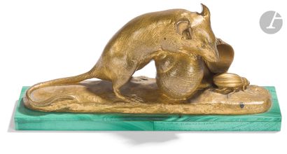 null Georges Gardet (1863-1939)
Souriceau à l’escargot et scarabée
Bronze doré.
Signé...