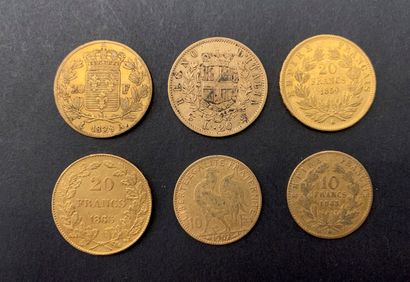 null 
4 pièces de 20 Francs en or & 2 pièces de 10 Francs en or.

- 1 pièce de 20...