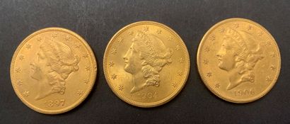 null 
3 pièces de 20 Dollars. Type Liberty.1897 - 1904 - 1906 S
