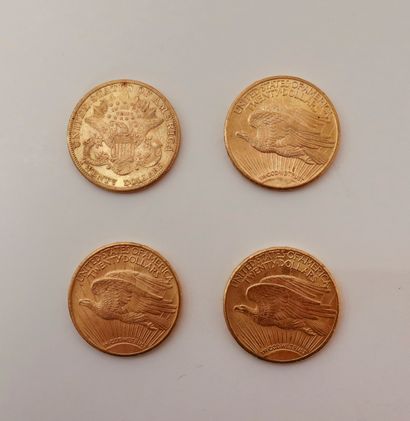 null 
4 pièces de 20 Dollars en or, dans un sachet numéroté 2017121.

- 1 pièce de...