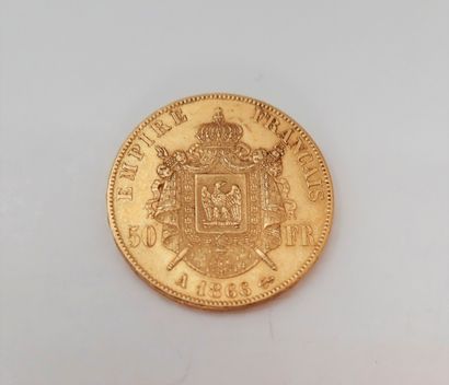 null 
1 pièce de 50 Francs en or. Type Napoléon III tête Lauré. 1866 A.
