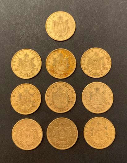 null 
10 pièces de 20 Francs en or. Type Napoléon III Lauré. 1862 A - 1864 A (2)...