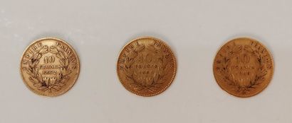 null 
Lot de 3 pièces de 10 Francs en or. Type Napoléon III tête Lauré. 1862 A -...