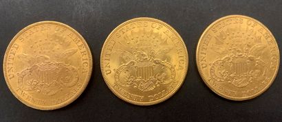 null 
3 pièces de 20 Dollars. Type Liberty.1897 - 1904 - 1906 S
