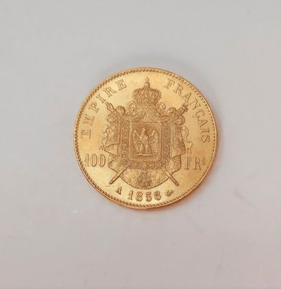 null 
1 pièce de 100 Francs en or. Type Napoléon III non Lauré. 1858 A
