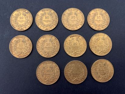 null 
11 pièces de 20 Francs en or. Type Cérès. 1850 A (5) - 1851 A (6)

