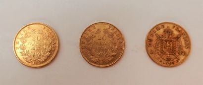 null 
3 Pièces de 20 Francs or en or:

- 2 pièce de 20 Francs en or. Type Napoléon...