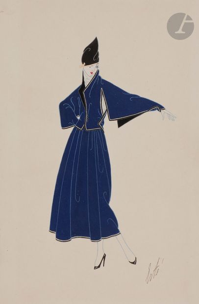 null Romain de Tirtoff dit ERTÉ (1892-1990)
Costume tailleur, 1916
Encre et gouache.
Signée...
