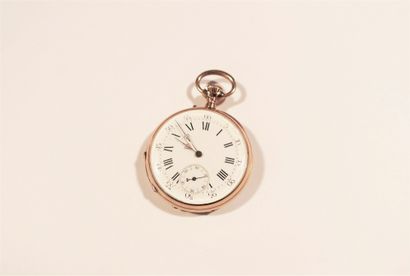 null Montre de poche en or 18K (750), cadran en émail blanc, index chiffres romains...