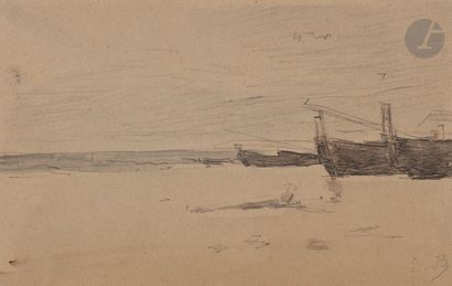 null Eugène BOUDIN (Honfleur 1824 - Deauville 1898)

Boat on the shore

Watercolor...