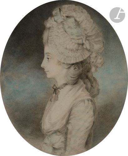  John DOWNMAN (Royaume-Uni 1750 - 1824) 
Paire de portraits de femme l’un de profil...