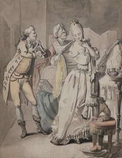 Johann Eleazar SCHENAU (Gross Schonau c. 1737 - Dresde 1806) 
La Déclaration 
Aquarelle,...