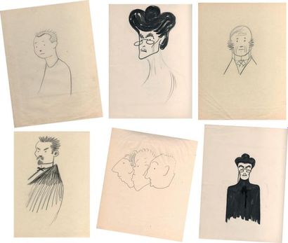 Sacha GUITRY Dessins pour Mémoires d'un tricheur, [1934]. 3 dessins originaux à la...
