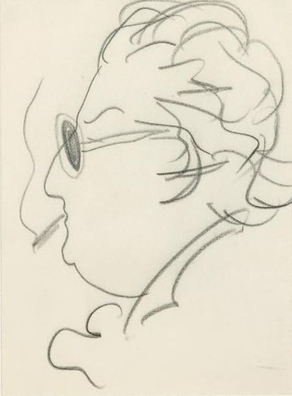 Sacha GUITRY Autoportrait, [1936]. Dessin original au crayon gras. 17,5 x 12,5 cm....