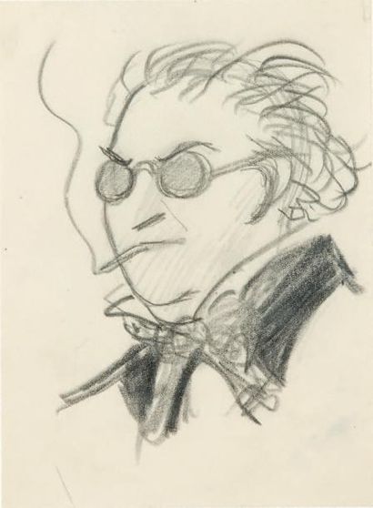 Sacha GUITRY Autoportrait, [1936 ?]. Dessin original au crayon gras. 18,5 x 14 cm....