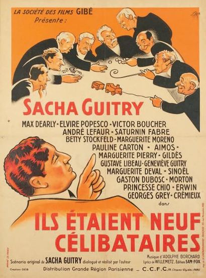 Roger CARTIER (1893-1971) Affiche pour le film Ils étaient neuf célibataires, 1939....