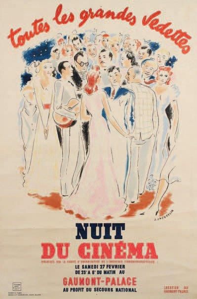 Jean JACQUELIN (1905-1989) Affiche pour la Nuit du Cinéma, 1943. Impr. Bedos & Cie,...