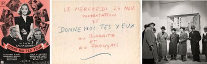Sacha GUITRY Note autographe, et 10 photographies du film Donne-moi tes yeux, 1943....