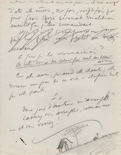 Sacha GUITRY Manuscrit autographe signé « S » avec dessin, [La Malibran, 1944]; 2...