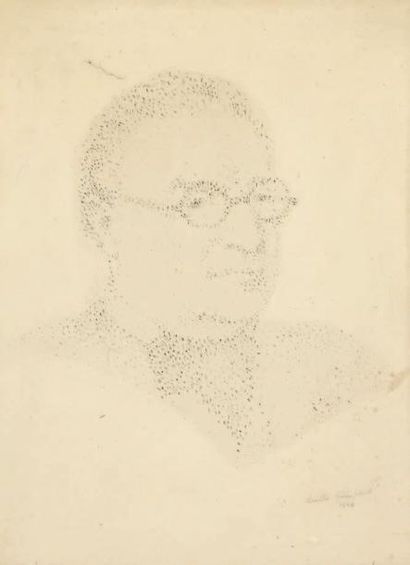 Émile COMPARD (1900-1977) Sacha Guitry, 1946. Dessin au crayon, signé et daté 1946...