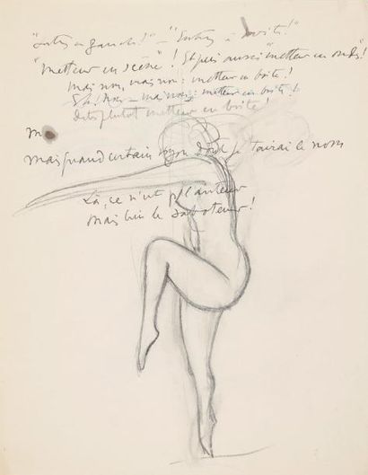 Sacha GUITRY Poème autographe avec 2 dessins, [vers 1945 ?]; 2 pages in-4 au crayon....