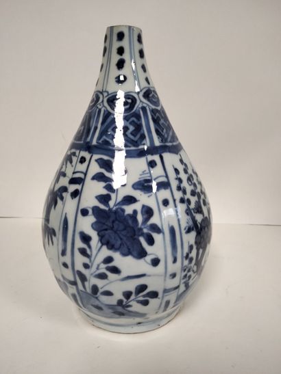 null CHINE, XVIIe siècle
Vase bouteille en porcelaine bleu blanc dit kraak à décor...