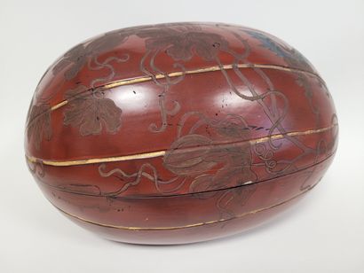 null CHINE, fin XIXe / début XXe siècle
Boîte en forme de melon d'eau en bois laqué...