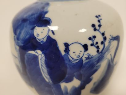 null CHINE, XIXe siècle
Pot à gingembre en porcelaine à décor bleu blanc de personnnages...