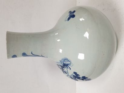 null CHINE, XIXe siècle
Vase bouteille en porcelaine à décor bleu blanc de phénix...
