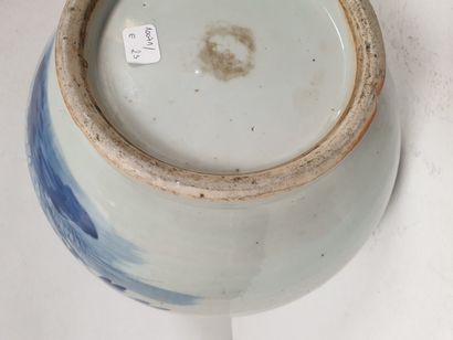 null CHINE, XIXe siècle
Vase bouteille en porcelaine à décor bleu blanc de phénix...